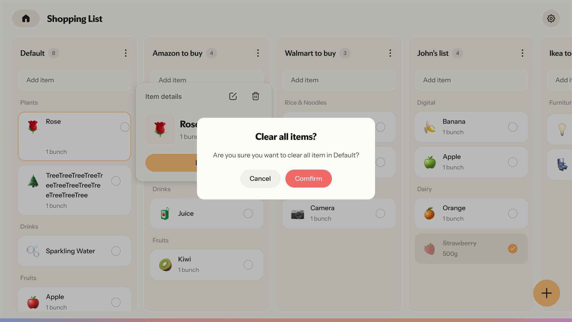 Nori“Clear items from a list”“Clear all items?”“Are you sure you want to clear all item in Default?”“Cancel”“Confirm”Default