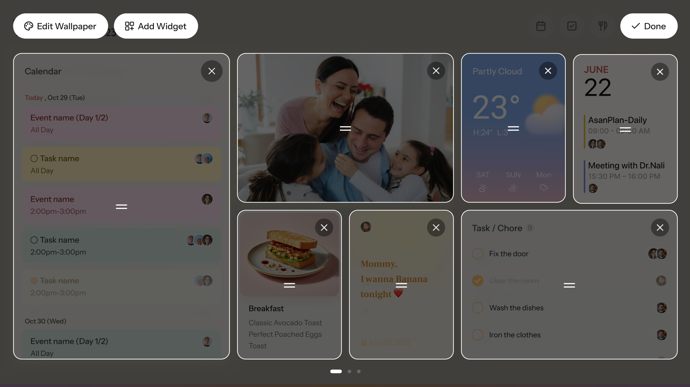 Nori“Edit Wallpaper”“Add Widget”“Done”“Customize Your Home Screen”