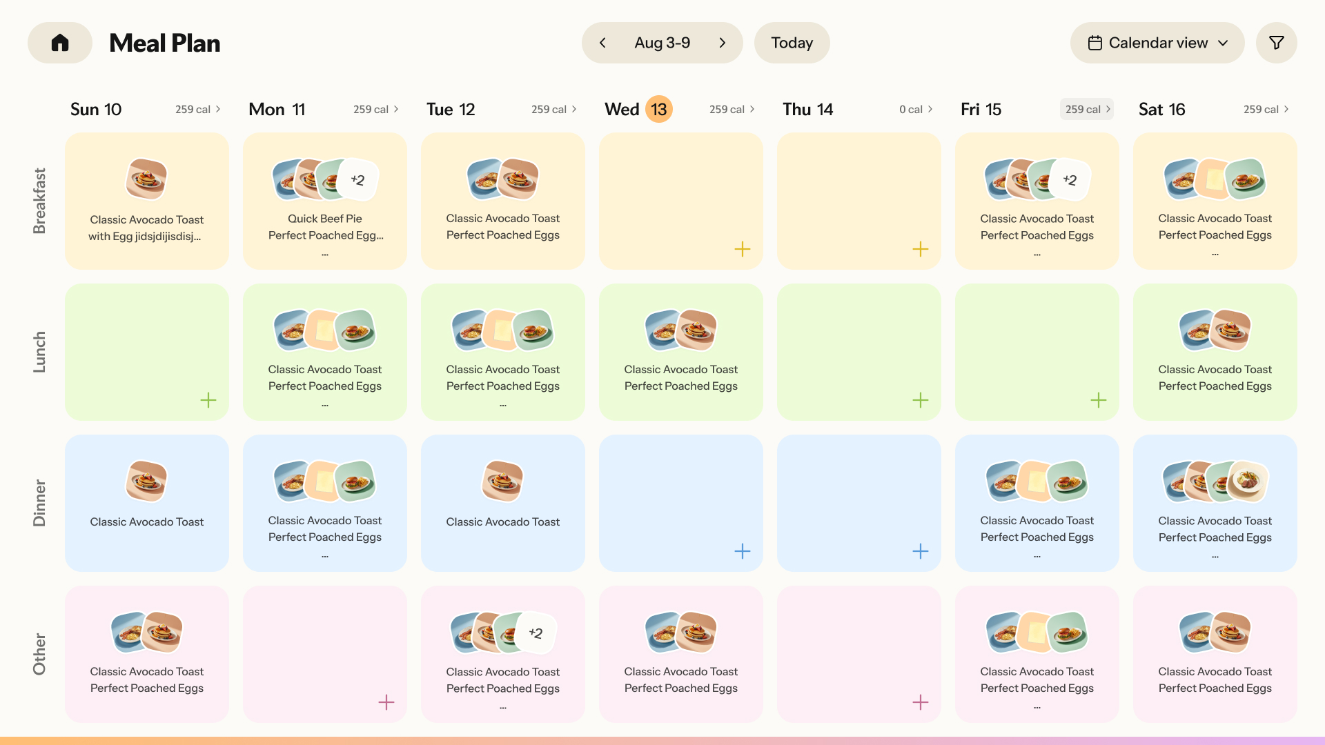 Meal PlanAug 3-9Wed 12BreakfastLunchDinnerOther