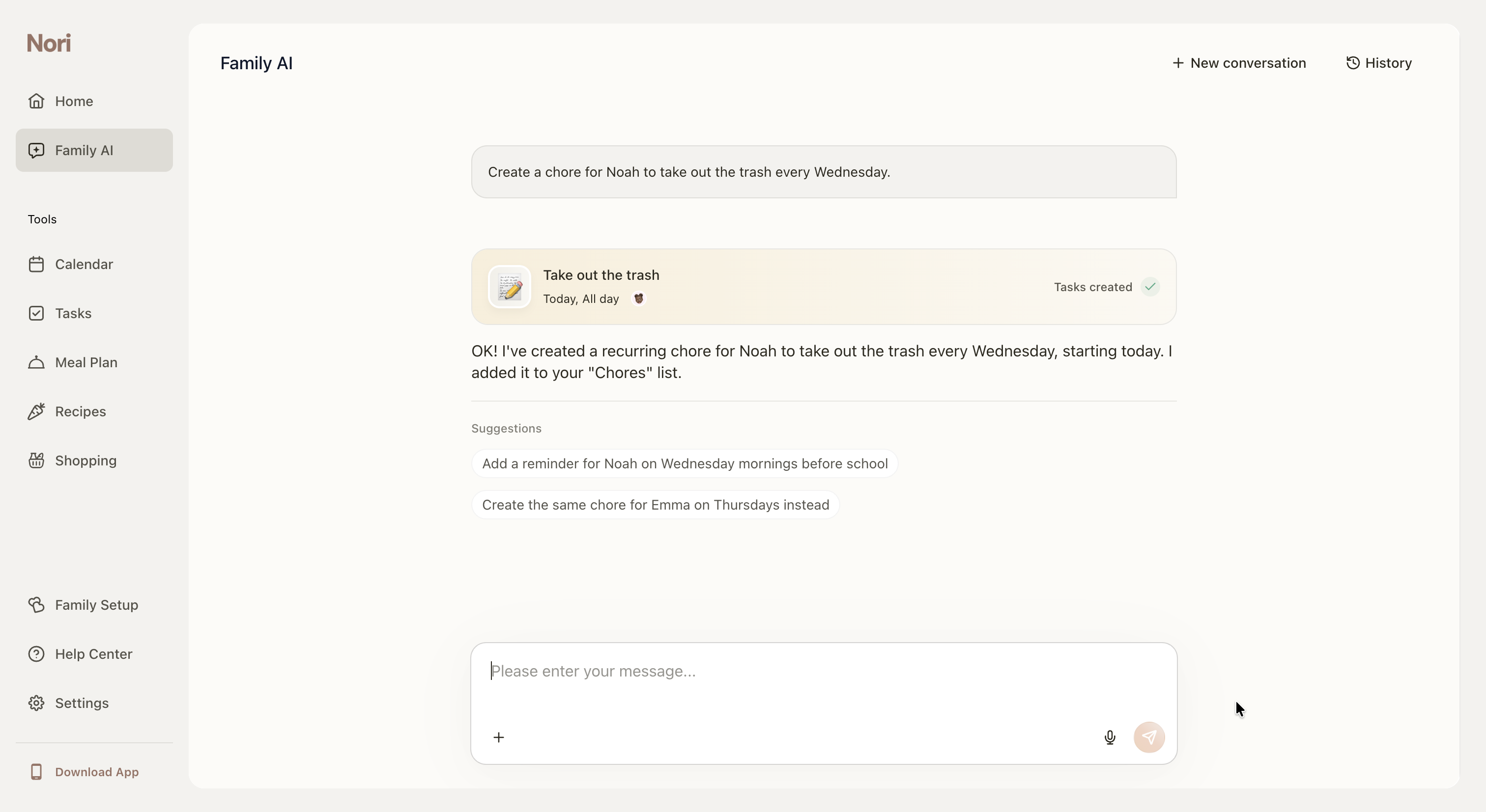 NoriFamily AIAINoah“Task created”“Chores”Emma