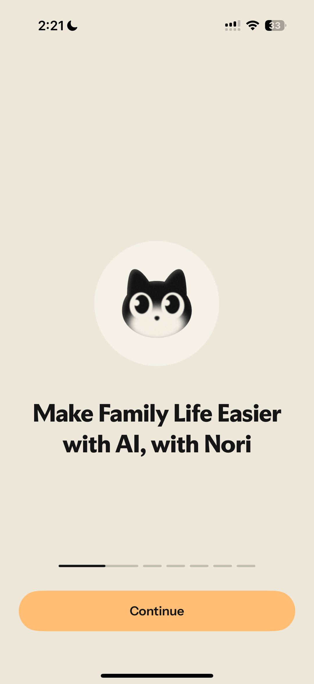 Nori app“Make Family Life Easier with AI, with Nori”“AINori”“Continue”“Steps”Nori“Continue”